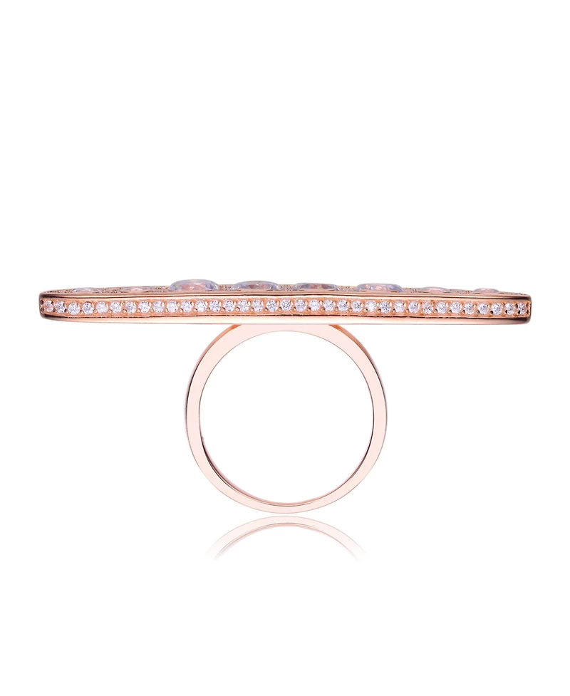 Sterling Silver 18K Rose Gold Plated Clear Cubic Zirconia on Long Strip Accent Ring