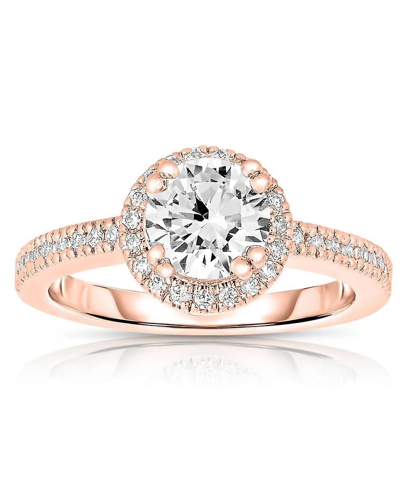 Sterling Silver 18K Rose Gold Plated Round-cut Cubic Zirconia Ring