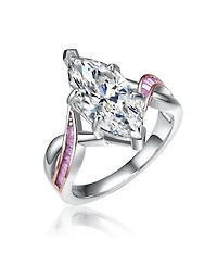 Stunning Sterling Silver Two Tone Plated with Clear and Pink Cubic Zirconia Ring