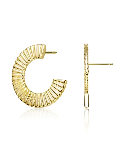 Stylish 14K Gold Plated Ribbed wide Open Circle Hoop Earrings