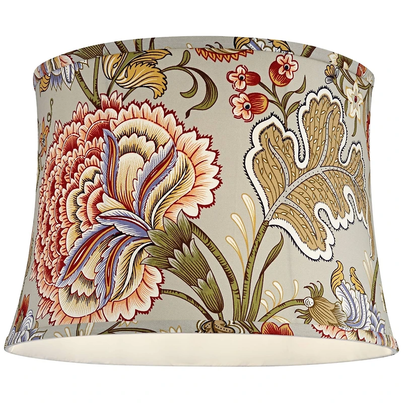 Springcrest Sage Green with Flower Print Medium Drum Lamp Shade 14" Top x 16" Bottom x 11.5" High (Spider) Replacement with Harp and Fi