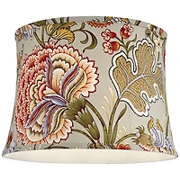 Springcrest Sage Green with Flower Print Medium Drum Lamp Shade 14" Top x 16" Bottom x 11.5" High (Spider) Replacement with Harp and Fi