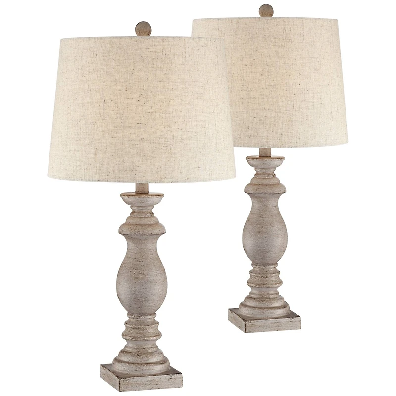 Regency Hill Regency Traditional Table Lamps 26 1/2" High Set of 2 Beige Washed Fabric Tapered Drum Shade for Bedroom Living Room Bedside Nightst