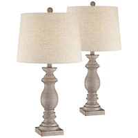 Regency Hill Regency Traditional Table Lamps 26 1/2" High Set of 2 Beige Washed Fabric Tapered Drum Shade for Bedroom Living Room Bedside Nightst