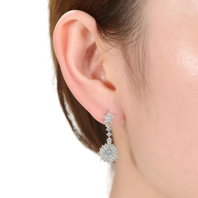 Elegant White Gold Plated Cubic Zirconia Round Dangle Earrings
