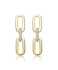 Classic 14k Yellow Gold Plated with Cubic Zirconia Triple Chain Drop Earrings