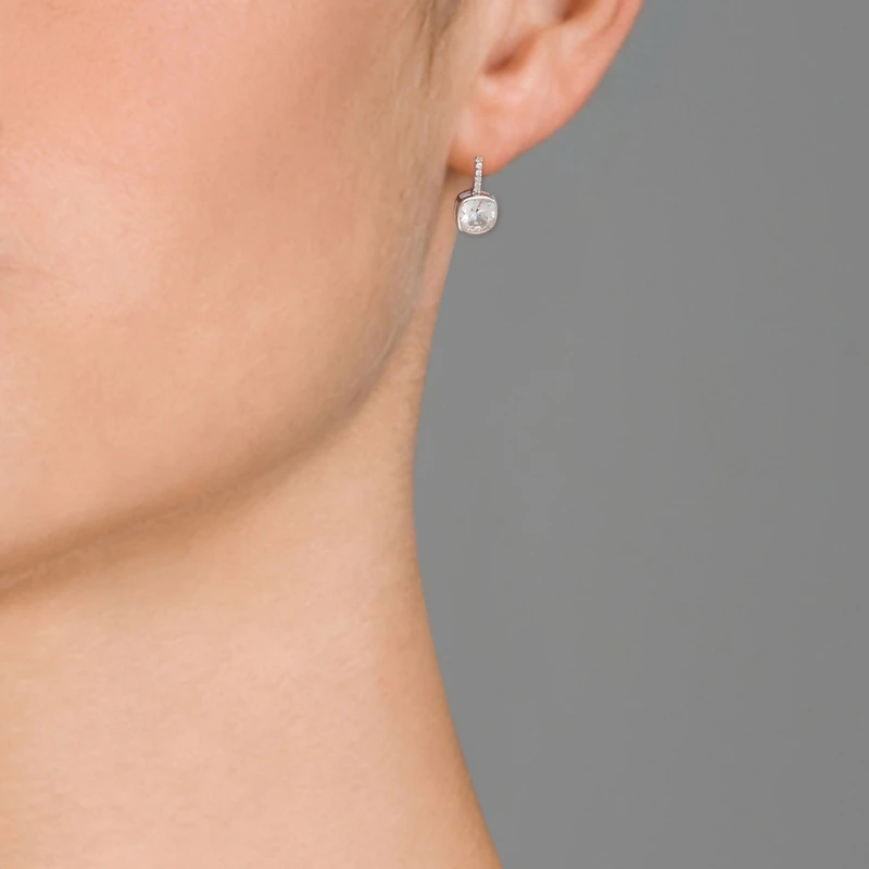 Elegant White Gold Plated Bezel Set Drop Earrings