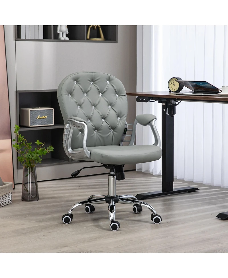 Vinsetto Button Tufted Home Office Chair with Adjustable Height Armrests