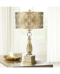 Possini Euro Design Doris Traditional Table Lamp 30 1/2" Tall Brass Candlestick Openwork Double Drum Shades for Bedroom Living Room Bedside Night