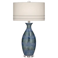 Possini Euro Design Annette Coastal Table Lamp 38" Tall Blue Ceramic Drip Vase Off White Oval Shade for Bedroom Living Room Bedside Nightstand Of