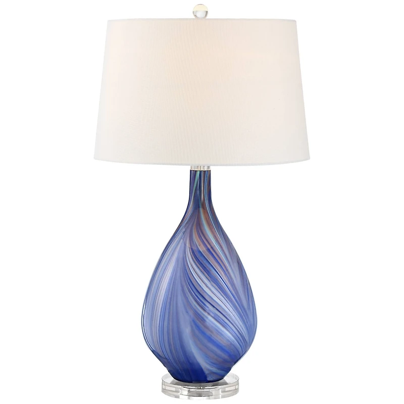 Possini Euro Design Taylor 29" Tall Teardrop Modern Coastal End Table Lamp Blue Art Glass Single White Shade Living Room Bedroom