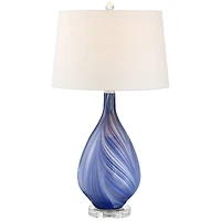 Possini Euro Design Taylor 29" Tall Teardrop Modern Coastal End Table Lamp Blue Art Glass Single White Shade Living Room Bedroom