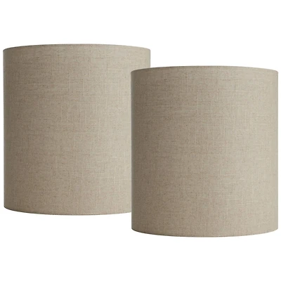 Springcrest Set of 2 Tall Drum Lamp Shades Oatmeal Medium 14" Top x 14" Bottom x 15" High Spider Replacement Harp and Finial Fitting