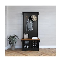 Hall Tree With Divided Storage Bench, 3 Hook Coat Rack, 4 Cubby Bench For