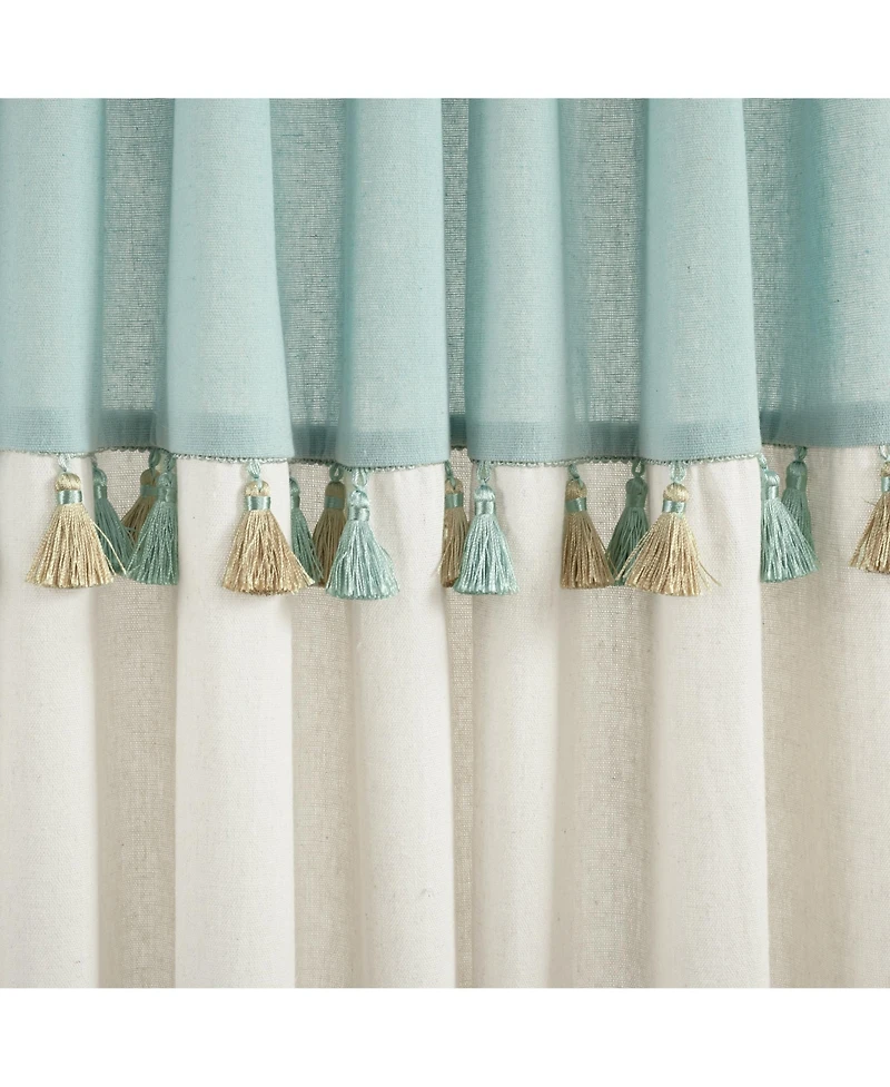 Boho Faux Linen Tassel Color Block Window Curtain Panel