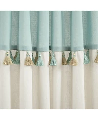 Boho Faux Linen Tassel Color Block Window Curtain Panel