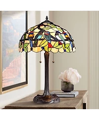 Robert Louis Tiffany Traditional Table Lamp 24.75" High Bronze Tropical Birds Stained Glass Shade for Living Room Family Bedroom Nightstand