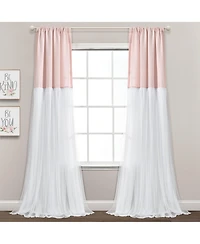 Tulle Skirt Color block Window Curtain Panels Blush/White 40x84 Set