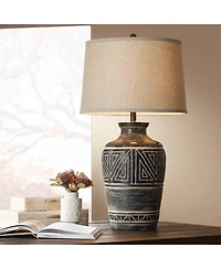 John Timberland Miguel Rustic Table Lamp Southwest 32" Tall Earth Tone Linen Drum Shade for Bedroom Living Room Bedside Nightstand Office Kids Ho