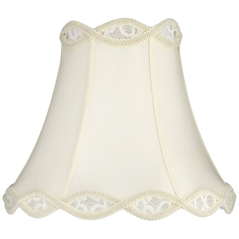 Springcrest Cream Scalloped Gallery Medium Bell Lamp Shade 7" Top x 14" Bottom x 12.5" High (Spider) Replacement with Harp and Finial