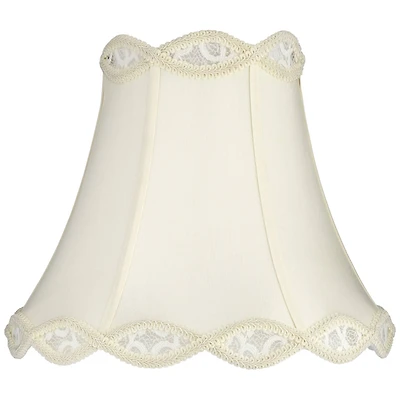 Springcrest Cream Scalloped Gallery Medium Bell Lamp Shade 7" Top x 14" Bottom x 12.5" High (Spider) Replacement with Harp and Finial