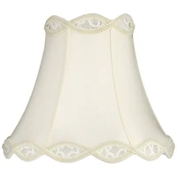 Springcrest Cream Scalloped Gallery Medium Bell Lamp Shade 7" Top x 14" Bottom x 12.5" High (Spider) Replacement with Harp and Finial