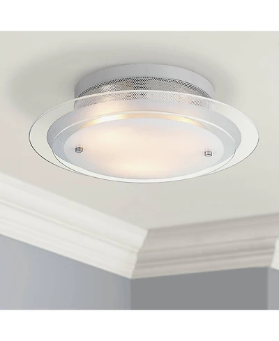 Possini Euro Design Modern Ceiling Light Flush Mount Fixture 15 3/4" Wide Gleaming White 3-Light 2-Tier Clear Frosted Glass for Bedroom Kitchen H