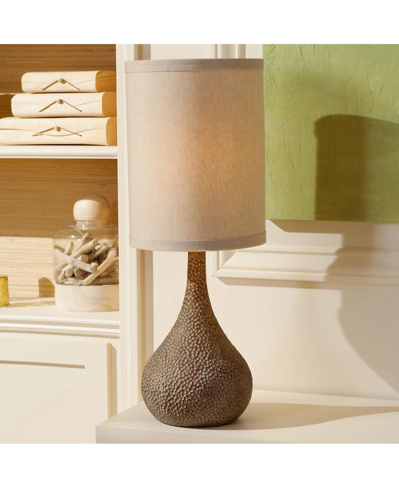 360 Lighting Chalane Rustic Table Lamp 31 1/4" Tall Antique Bronze Hammered Gourd Natural Linen Cylinder Shade for Bedroom Living Room Bedside Of