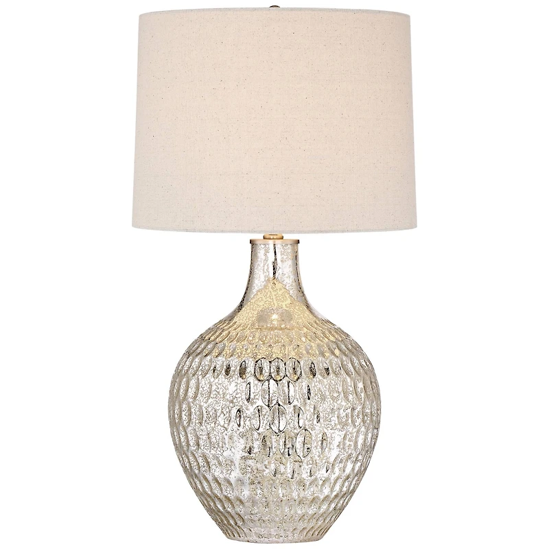360 Lighting Waylon Modern Table Lamp 28" Tall Textured Mercury Glass Off White Tapered Drum Shade for Bedroom Living Room Bedside Nightstand Off