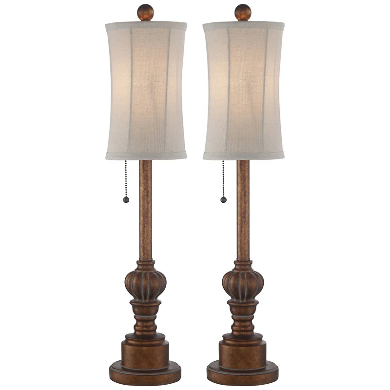 Regency Hill Traditional Buffet Table Lamps 28" Tall Set of 2 Warm Brown Wood Tone Fabric Drum Shade for Dining Room