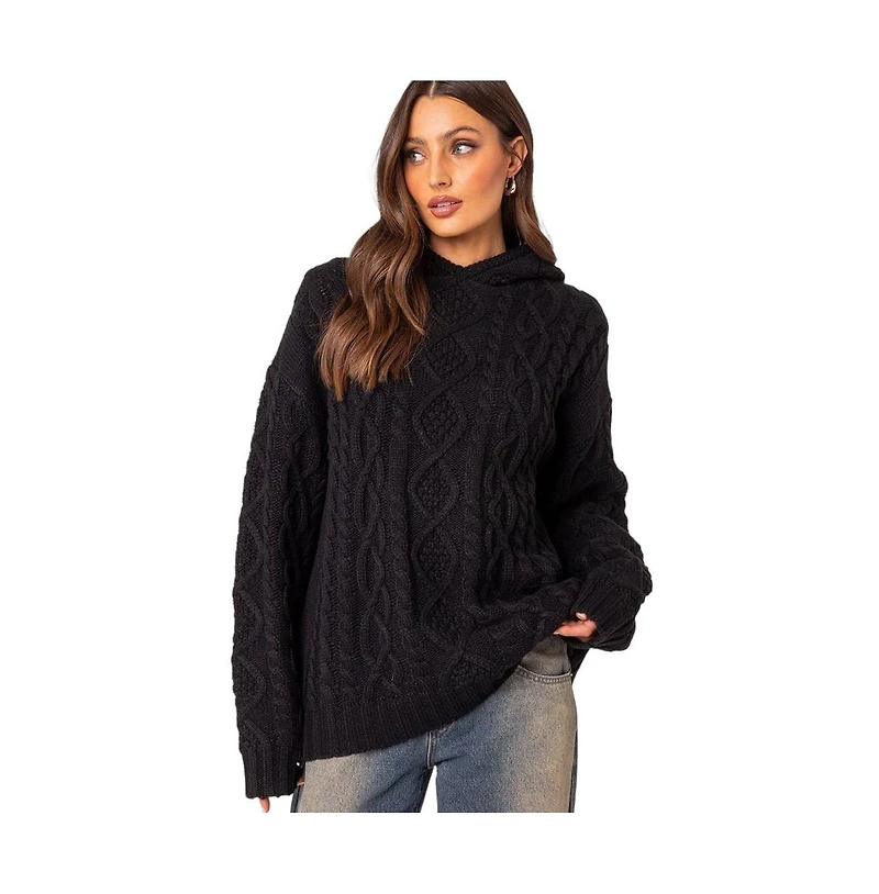 Edikted Women's Oversized cable knit sweater hoodie