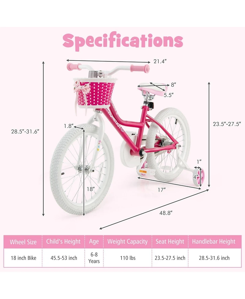 Kids Bicycle 18 Inch Toddler and Kids Bike with Training Wheels for 6-8