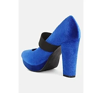 krause high block heel velvet pumps