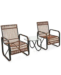 Inolait 3 Pieces Patio Rattan Furniture Set with 2 Single Wicker Chairs and Glass Side Table