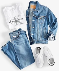 Calvin Klein Mens Trucker Jacket Logo Crewneck T Shirt Slim Fit Stretch Jeans