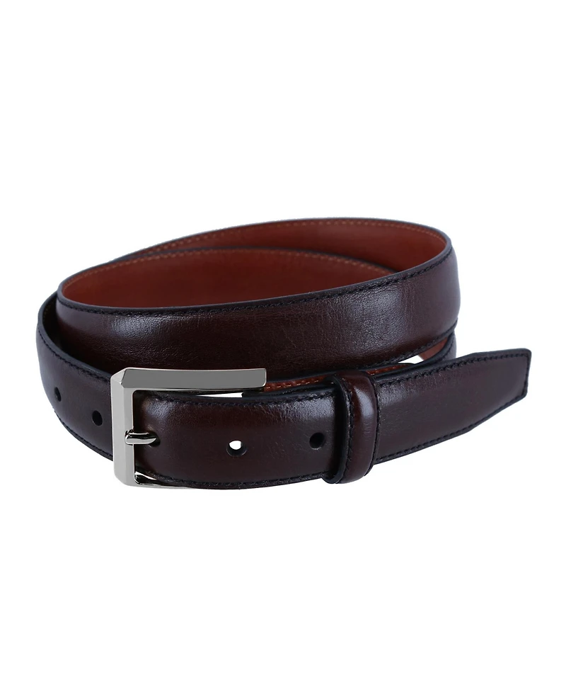 Trafalgar Men's 30MM Pebble Grain Leather Belt with Silver Buckle