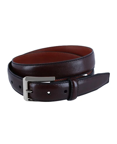 Trafalgar Men's 30MM Pebble Grain Leather Belt with Silver Buckle