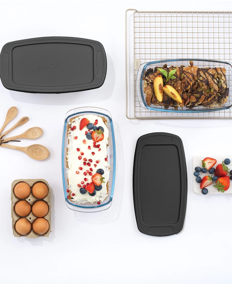 JoyJolt Glass Set of 3 Loaf Pans with Lids