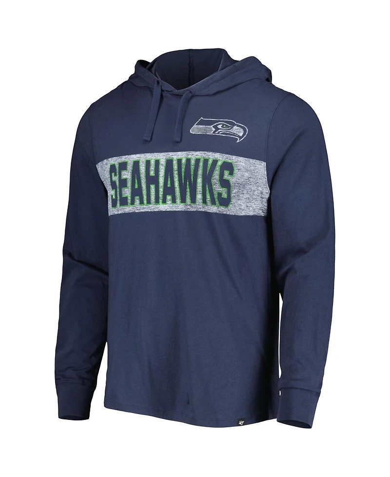 Men's '47 Brand College Navy Distressed Seattle Seahawks Field Franklin Hooded Long Sleeve T-shirt