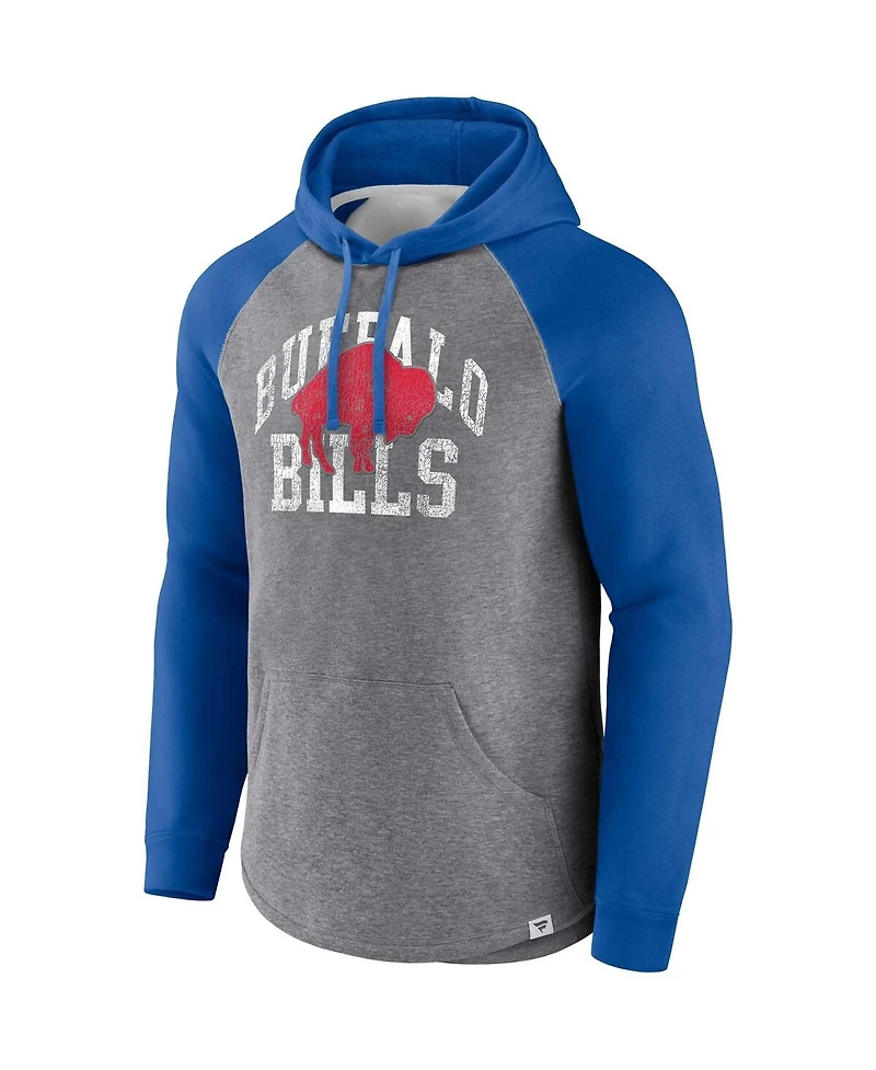 Men's Fanatics Heather Gray Distressed Buffalo Bills Favorite Arch Raglan Pullover Hoodie