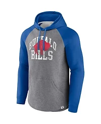 Men's Fanatics Heather Gray Distressed Buffalo Bills Favorite Arch Raglan Pullover Hoodie