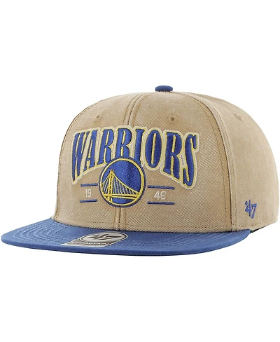 Men's '47 Brand Khaki, Royal Distressed Golden State Warriors Chilmark Captain Snapback Hat