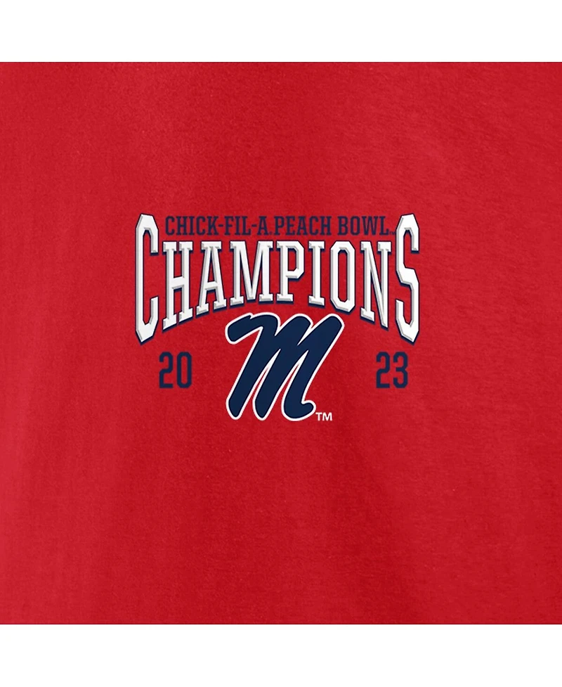 Men's Fanatics Red Ole Miss Rebels 2023 Peach Bowl Champions Score T-shirt