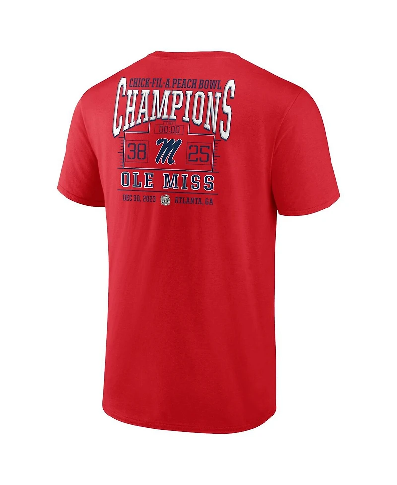 Men's Fanatics Red Ole Miss Rebels 2023 Peach Bowl Champions Score T-shirt