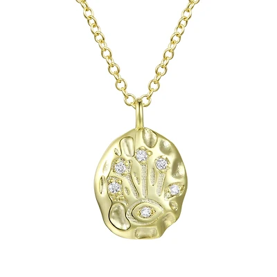 14K Gold Plated Cubic Zirconia Hammered Pendant Necklace