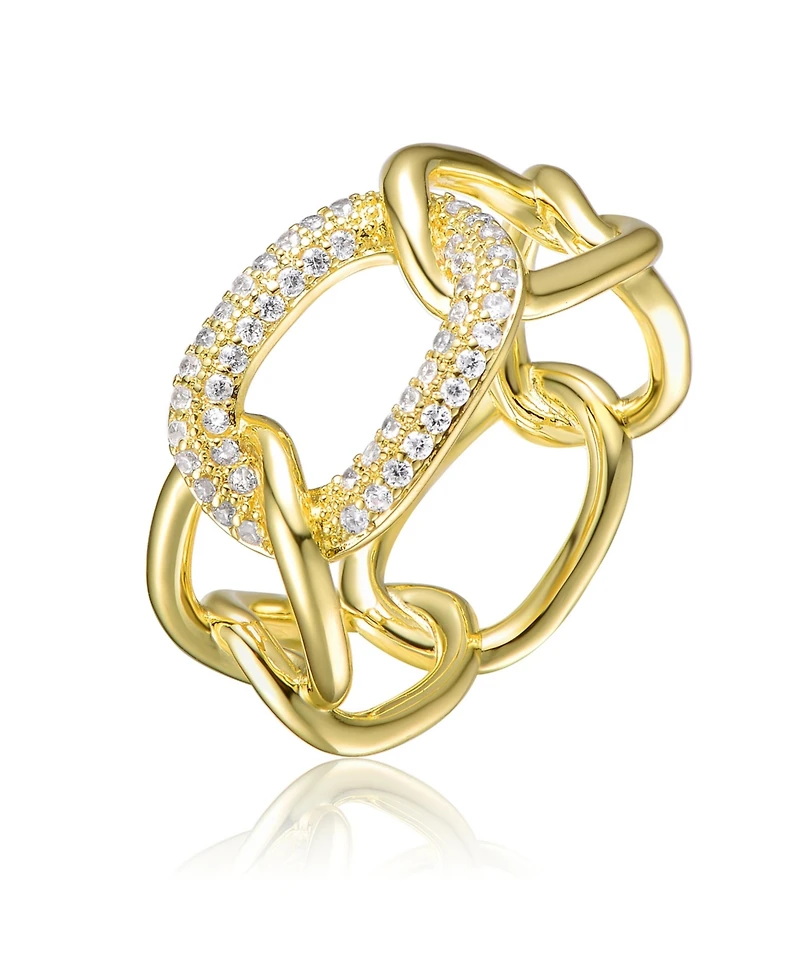 14K Gold Plated Round Cubic Zirconia thick interlocking chain Ring