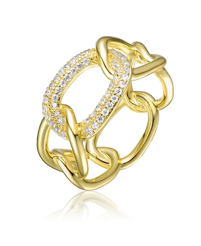 14K Gold Plated Round Cubic Zirconia thick interlocking chain Ring
