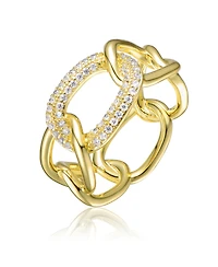 14K Gold Plated Round Cubic Zirconia thick interlocking chain Ring