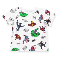 Avengers Baby Boys French Terry Short Overalls T-Shirt and Hat 3 Piece Outfit Set