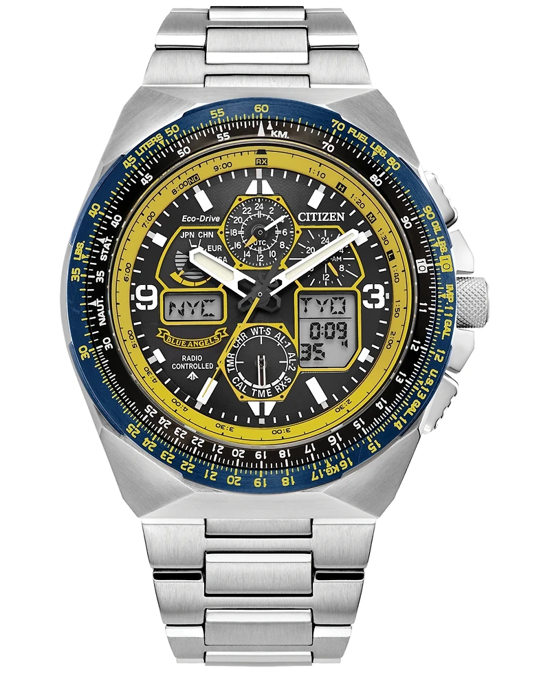 Citizen Eco-Drive Men's Chronograph Promaster Skyhawk A-t Blue Angels Stainless Steel Bracelet Watch 46mm